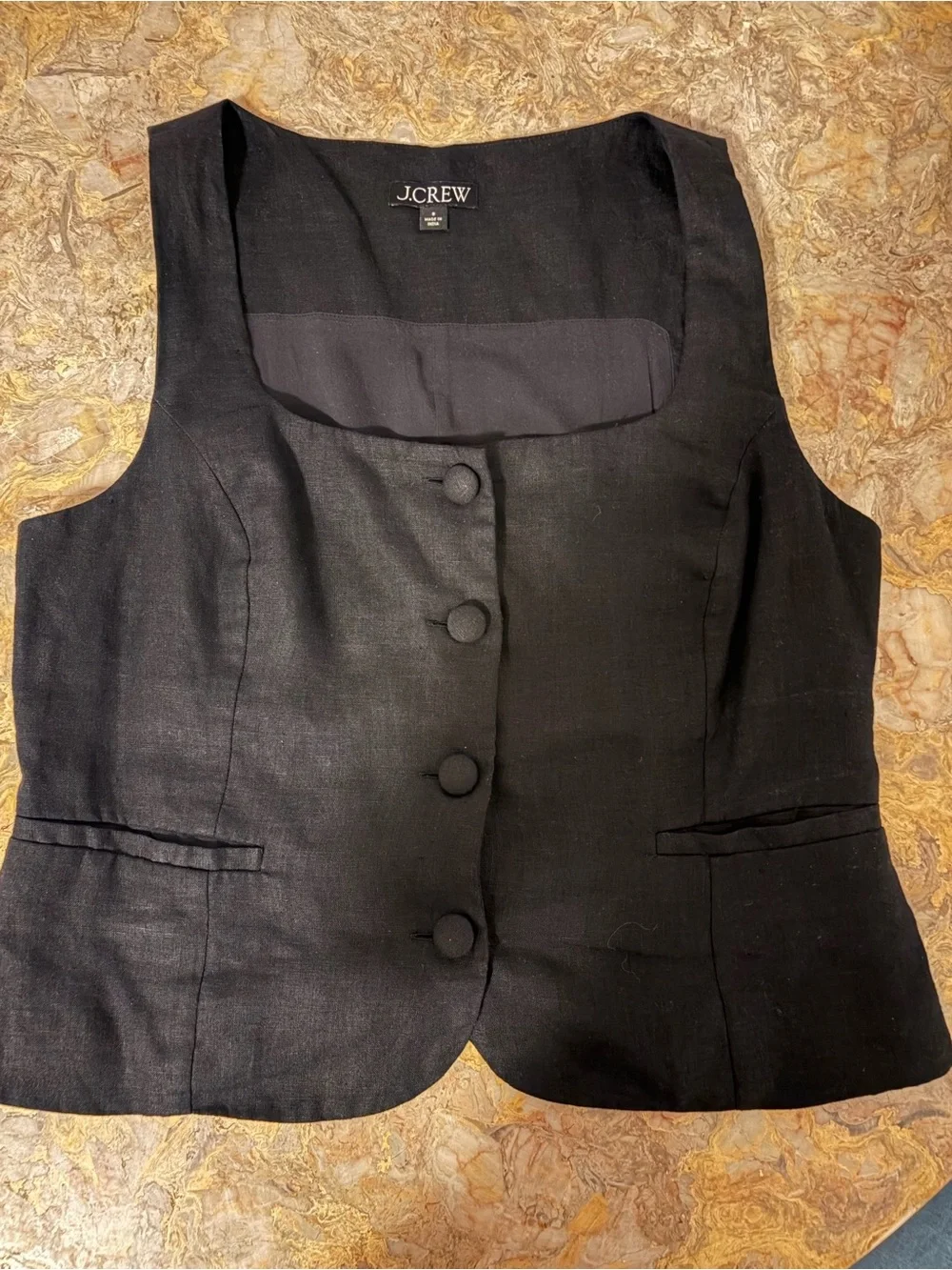 J. Crew Black Sleeveless Buttoned Square-Neck Vest